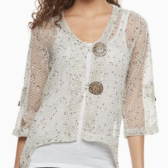 NWT Nina Leonard Open-Work Embellished Cardigam